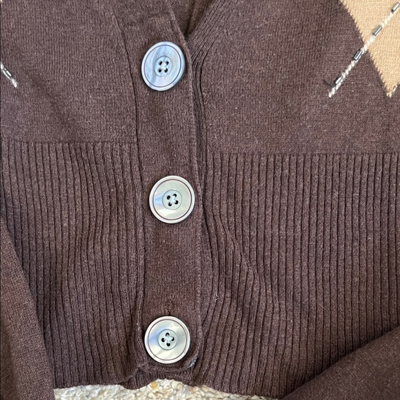 Vintage Abercrombie & Fitch Silk Cashmere Wool Argyle Cardigan M Brown Y2K - Picture 5 of 8